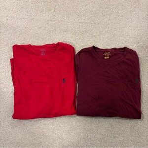 Polo Ralph Lauren Lot of 2 Red Burgundy Long Sleeve T-Shirt Mens Size M